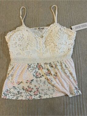 Derek Heart Cream Lace & Floral Cami Tank Top size XL